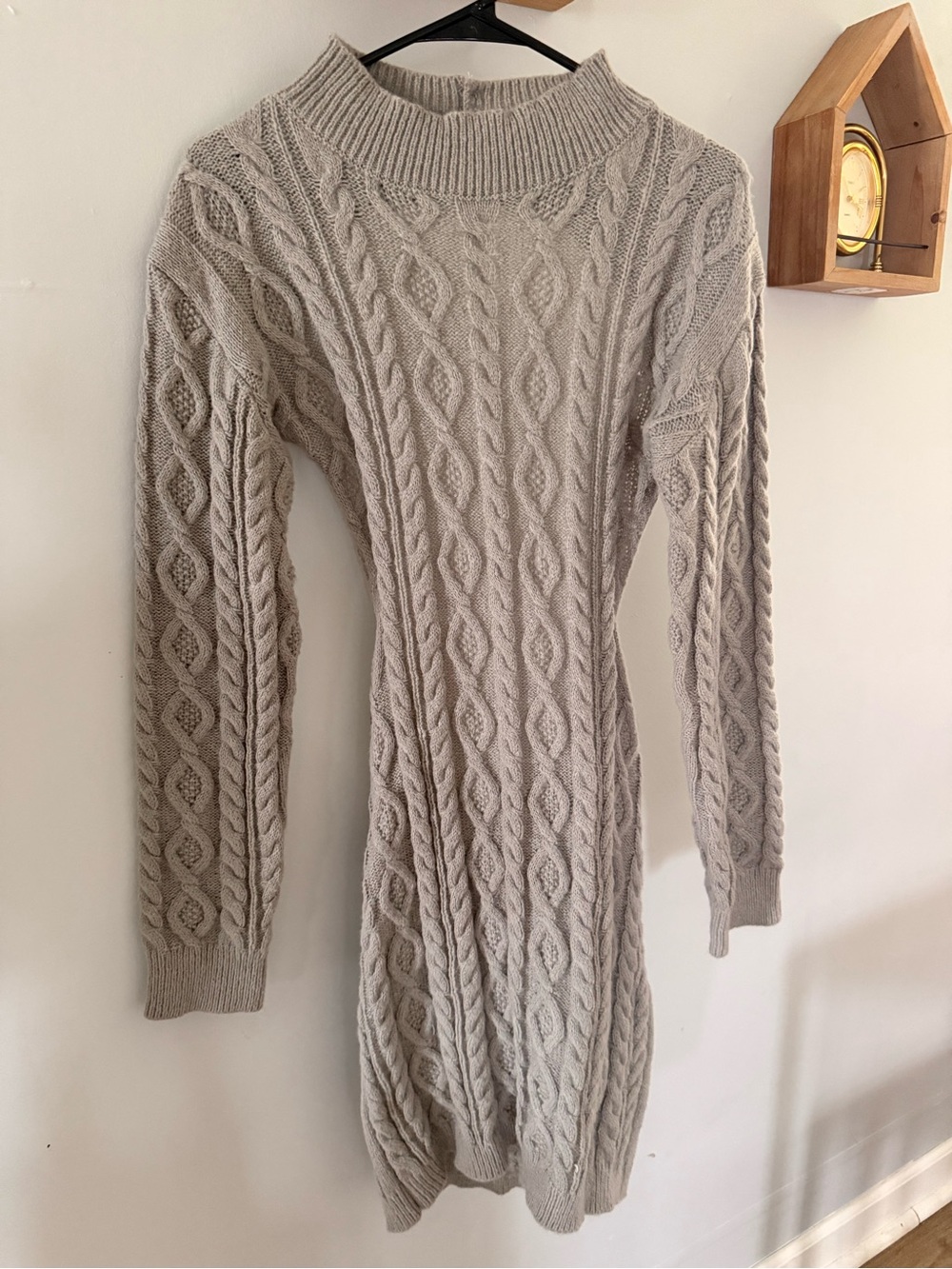Cable Knit Sweater Dress in Light Grey